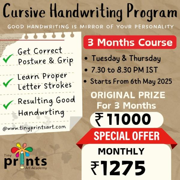 Cursive Handwriting Program ( 3 Months Course ) April 2025